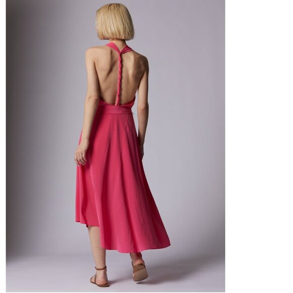 Equipment Femme | Raspberry Sorbet Pink Alejandra Midi Silk Dress 2 - Picture 2 of 8